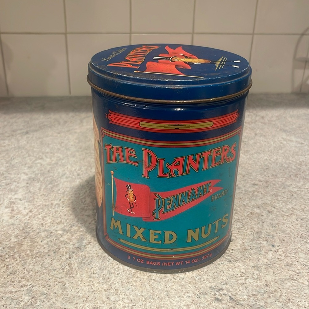 Vintage Mr. Peanut The Planters Pennant Mixed Nuts Tin